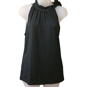 AK Ann Klein Black Stretch Halter Top Side Tie Medium